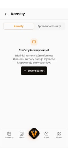 Ekran „Karnety” z akcją otwierającą kreator nowego karnetu.