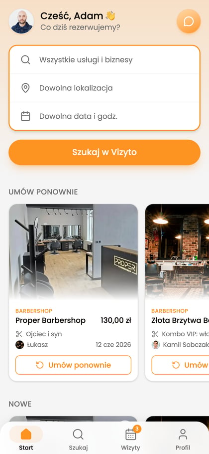 Ekran główny aplikacji Vizyto dla klientów