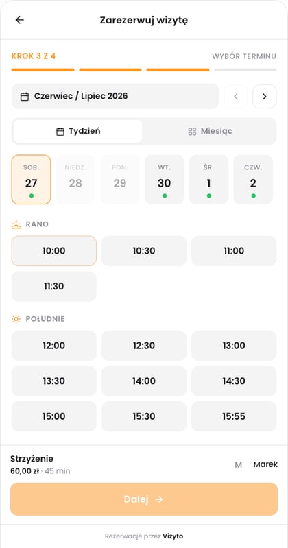 Widget rezerwacji - wybór terminu