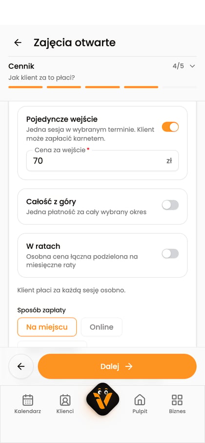 Cennik zajęć „Warsztaty stylizacji brody” z pojedynczym wejściem za 70 zł i limitem miejsc.