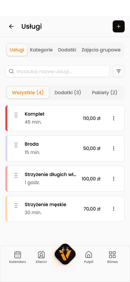 Lista usług, przycisk Dodaj i zakładki oferty.