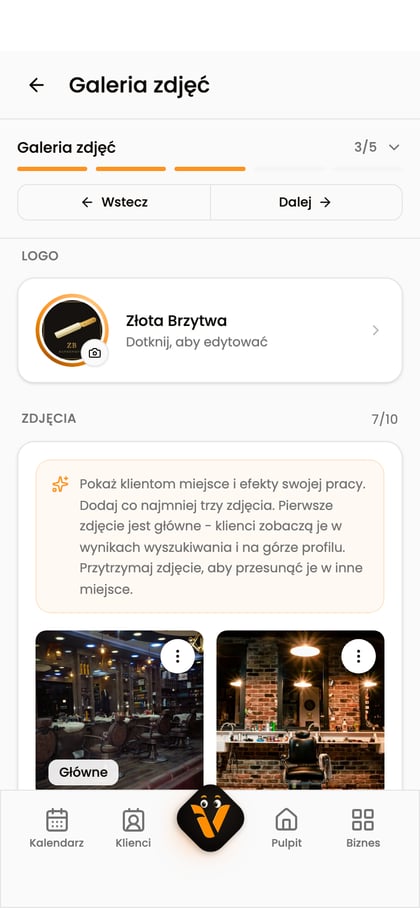Galeria zdjęć biznesu Złota Brzytwa z logo, okładką i zdjęciami.