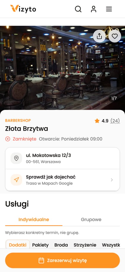 Publiczny profil Złotej Brzytwy z ofertą widoczną dla klienta.