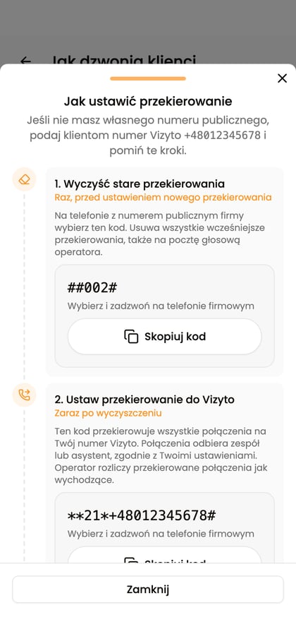 Przewodnik „Jak ustawić przekierowanie” z uporządkowaną listą czynności.