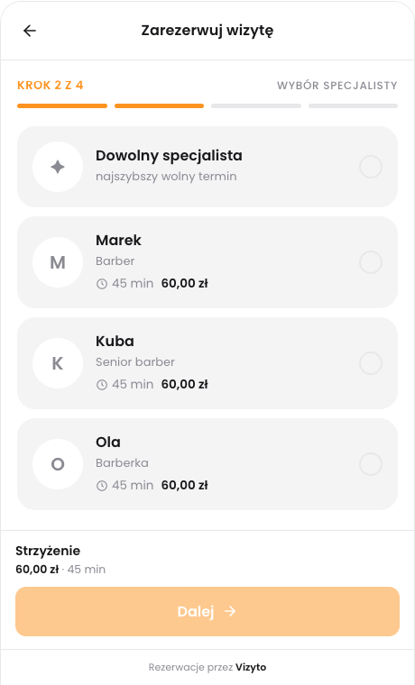 Widget rezerwacji - Specjalista