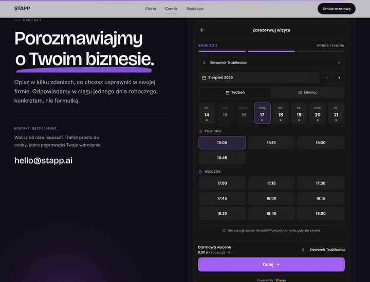 Widget rezerwacji na stronę internetową